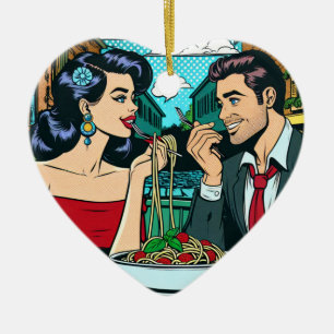 Couple in Love Pop Art Ceramic Tree Decoration