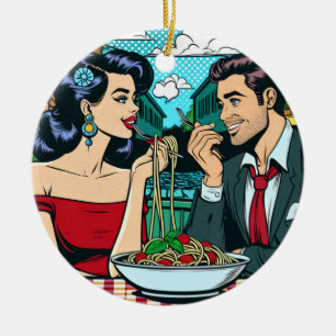 Couple in Love Pop Art Ceramic Tree Decoration