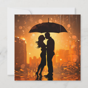 couple in love shadow stands in the rain 