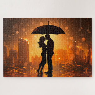 couple in love shadow stands in the rain  jigsaw puzzle