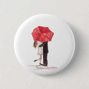 Couple in love under red umbrella 6 cm round badge