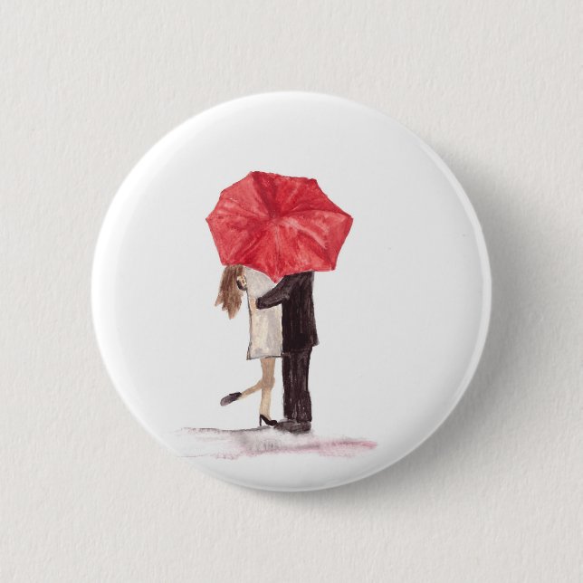 Couple in love under red umbrella 6 cm round badge (Front)