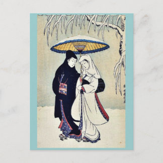 Couple in the snow by Suzuki,Harunobu Postcard