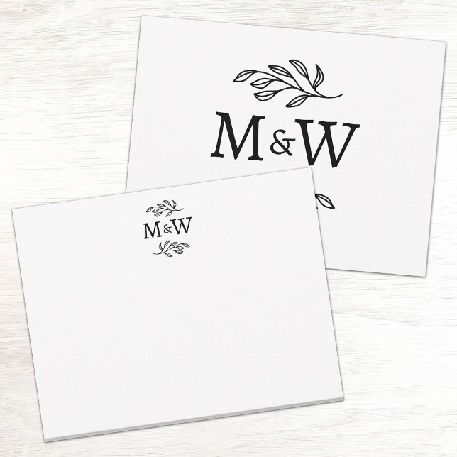 Couple Initial Monogram Botanical Elegant Card (Couple monogram initials personalized botanical line are notecards)