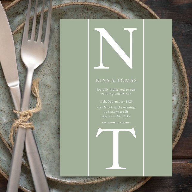 Couple Initial Name l Clean Sage Green Wedding Invitation (Creator Uploaded)