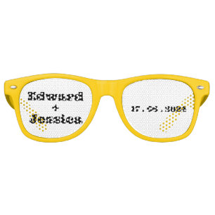 Couple Initials and Date Black White Modern Script Retro Sunglasses