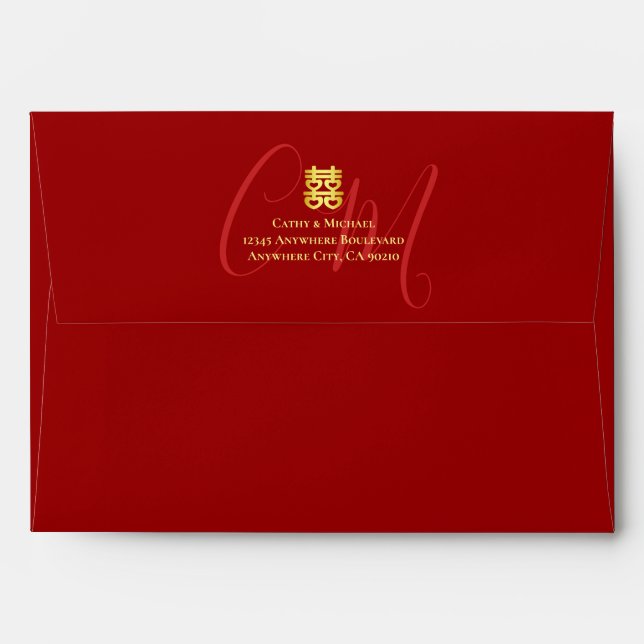 Couple initials Chinese wedding red Envelope (Back (Top Flap))
