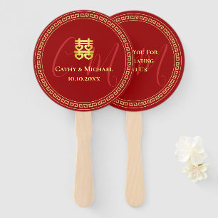 Couple initials Chinese wedding red Hand Fan