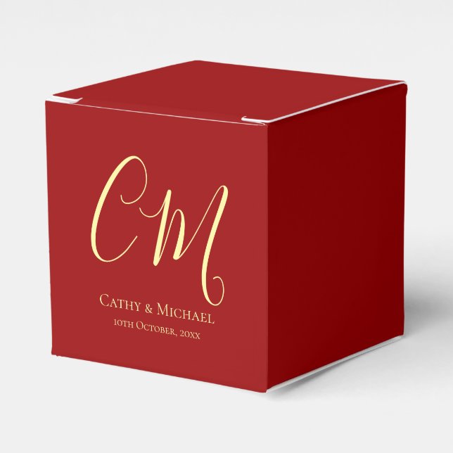 Couple initials modern Chinese wedding red Favour Box (Front Side)