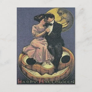 Couple Jack O Lantern Man In The Moon Postcard