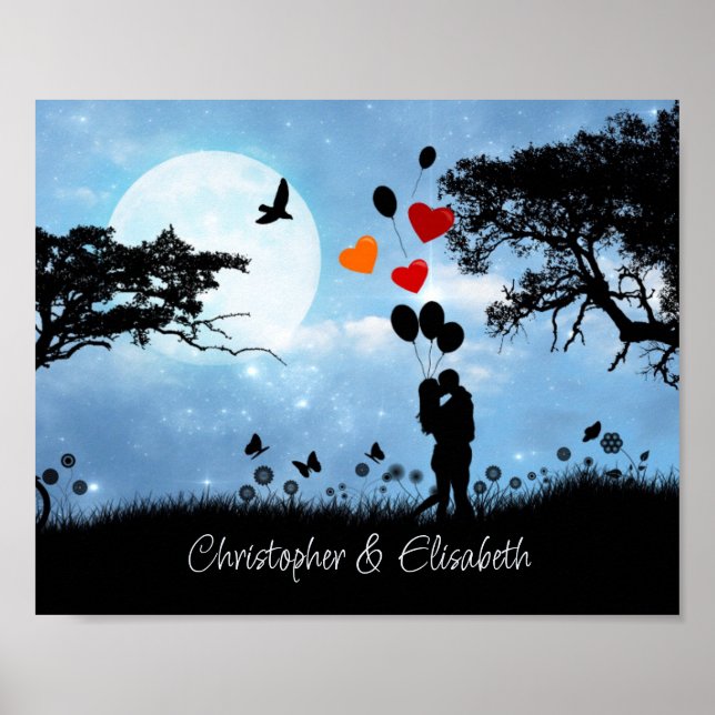 Couple Kissing Romantic Moonlight Personalised Poster (Front)
