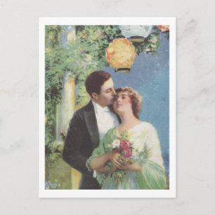 Couple Kissing under Lantern's light postcard