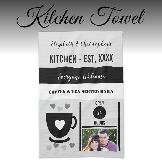 Couple kitchen est date coffee photo black tea towel (Creator Uploaded)