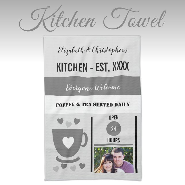 Couple kitchen est date coffee photo grey tea towel (Creator Uploaded)