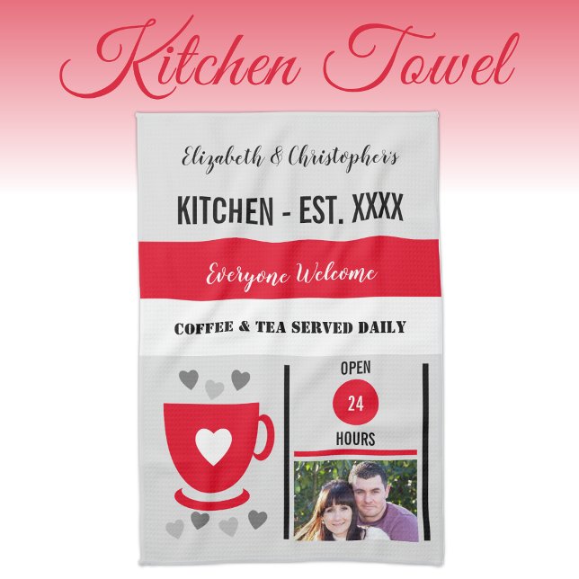 Couple kitchen est date coffee photo red tea towel (Creator Uploaded)