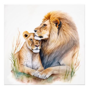 Couple lion male & female in love for lion lovers photo print
