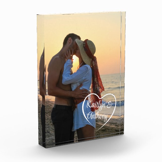 Couple Love Heart Photo Names Block (Left)