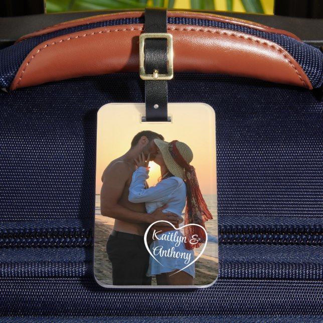 Couple Love Heart Photo Personalised Luggage Tag (Front Insitu 2)