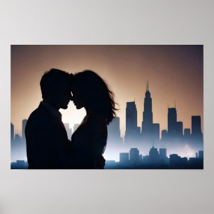Couple Love Romantic Sunset Silhouette Beautiful Poster