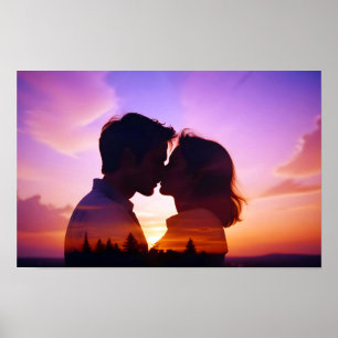 Couple Love Romantic Sunset Silhouette Beautiful Poster