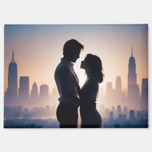 Couple Love Romantic Sunset Silhouette Wedding Magnet