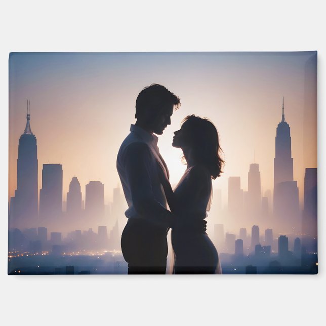 Couple Love Romantic Sunset Silhouette Wedding Magnet (Front)