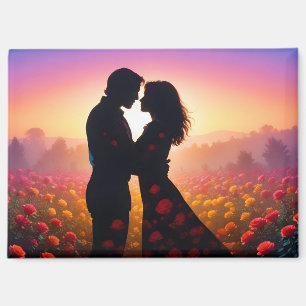 Couple Love Romantic Sunset Silhouette Wedding Magnet