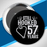 Couple Married 57 Years - 57th Wedding Anniversary 10 Cm Round Badge<br><div class="desc">This fun 57th wedding anniversary design is perfect for fishing couples that have been married for 57 years and are still hooked on each other & love to go fishing! Great for a 57th wedding anniversary party to celebrate 57 years of marriage! Features "Still Hooked After 57 Years" wedding anniversary...</div>