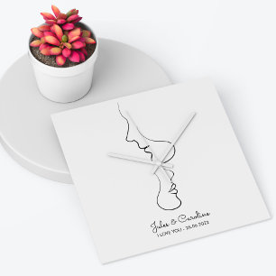 Couple minimalist abstract line art square wall clock