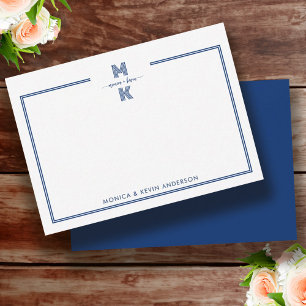 Couple Minimalist Navy Blue Two Border Monogram Card