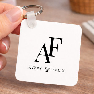 Couple Monogram Black and White Elegant Simple Key Ring