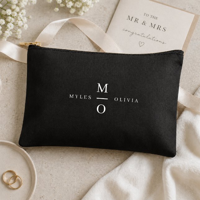 Couple Monogram Elegant Minimal Stylish Black Accessory Pouch (Creator Uploaded)