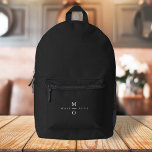 Couple Monogram Elegant Minimal Stylish Black Printed Backpack<br><div class="desc">A minimalist monogram wedding design with elegant typography in white on a black background. The text can easily be personalised for your special day!</div>