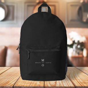 Couple Monogram Elegant Minimal Stylish Black Printed Backpack