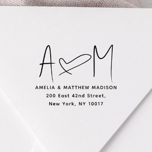 Couple Monogram Heart Address Rubber Stamp