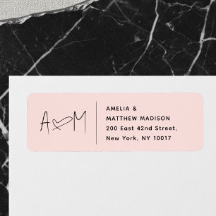 Couple Monogram Heart Pink Return Address
