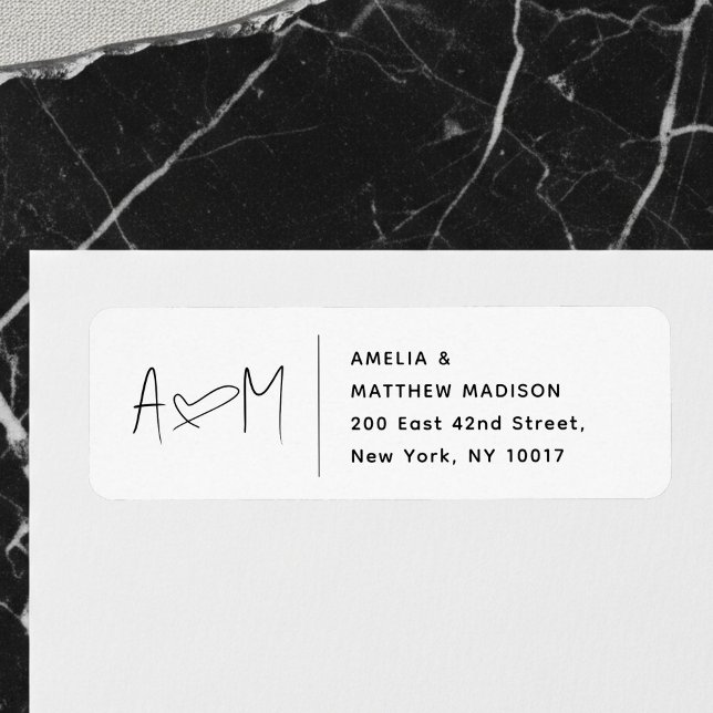 Couple Monogram Heart White Return Address (Creator Uploaded)