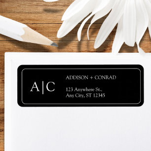 Couple Monogram Minimalist Black Return Address