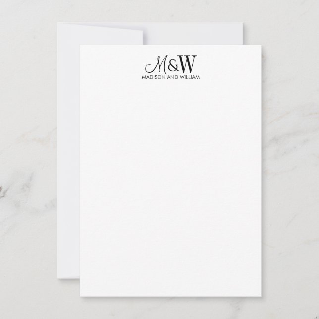 Couple Monogram Minimalist Black White Card (Front)