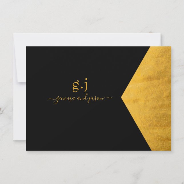 Couple Monogram Minimalist Faux Gold Foil Black Card (Front)