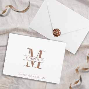 Couple Monogram Minimalist Simple Brown And White Card