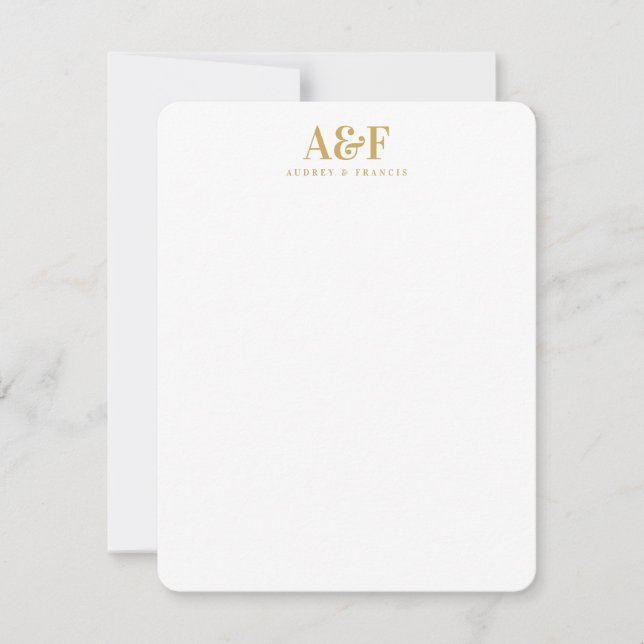 Couple Monogram Minimalist Simple Chic Gold White Card (Front)