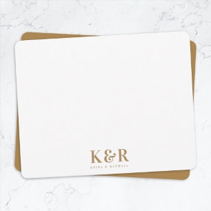 Couple Monogram Minimalist Simple Gold and White Card