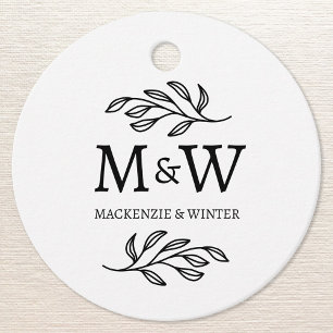 Couple Monogram Names Wedding Elegant Botanical Favour Tags