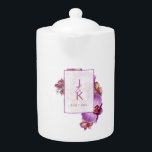 Couple Monogram Porcelain Teapot<br><div class="desc">Create a special porcelain teapot featuring your monograms. Design features orchids in bloom and has space for two monograms along with the date of your wedding. Simply change the monograms to your desired initials. Use the template to personalise. Also makes a great gift.</div>