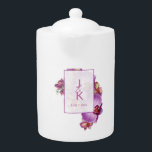 Couple Monogram Porcelain Teapot<br><div class="desc">Create a special porcelain teapot featuring your monograms. Design features orchids in bloom and has space for two monograms along with the date of your wedding. Simply change the monograms to your desired initials. Use the template to personalise. Also makes a great gift.</div>