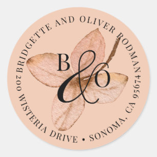 Couple Monogram   Rustic Watercolor Leaf Classic Round Sticker