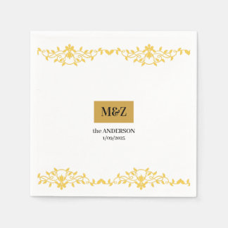 Couple Monogram wedding date decorative boarder Napkin