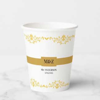Couple Monogram wedding date decorative boarder Paper Cups