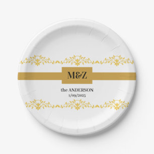 Couple Monogram wedding date decorative boarder Paper Plate